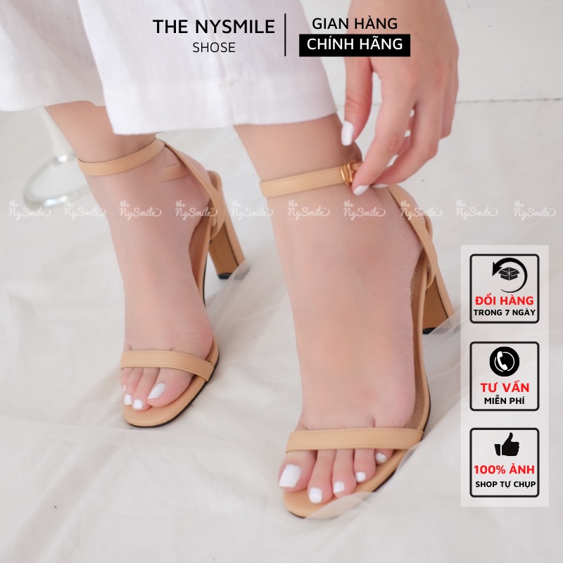 Giày cao gót quai mảnh 7cm - THE NYSMILE - Gót vuông dẹp công sở - REAL 1 2