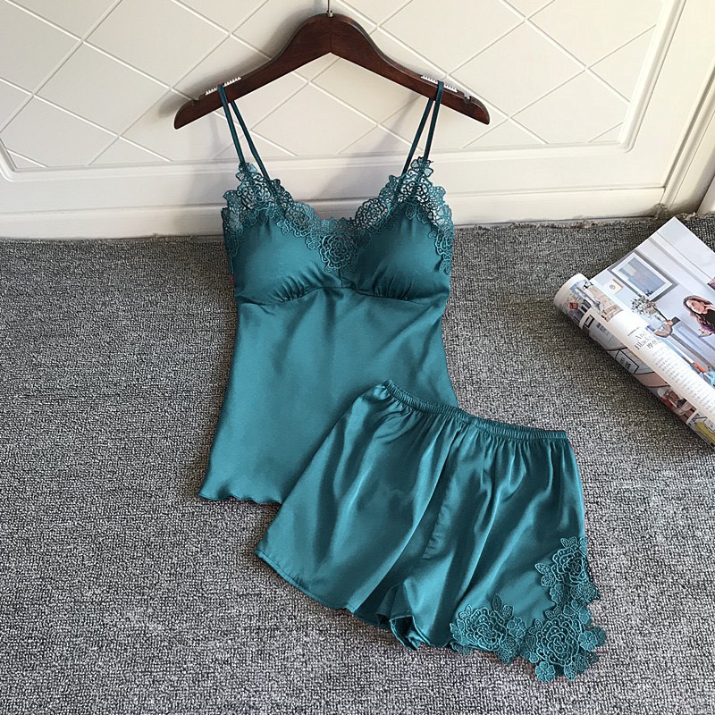 Bộ ngủ lụa 2 dây viền ren hoa hồng ( sẵn ) | BigBuy360 - bigbuy360.vn