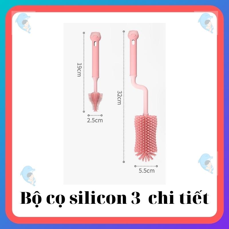 Bộ Cọ Rửa Bình Sữa Silicon Cao Cấp An Toàn 3 Chi Tiết Giúp Làm Sạch Và Loại Bỏ Vi Khuẩn