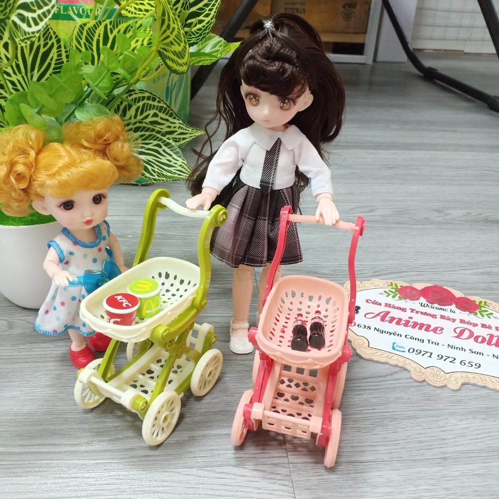 Đồ Chơi Xe Đẩy Siêu Thị Hai Tầng Mini Cho Búp Bê 16cm,25cm,30cm Animedolls 638 NCT ,Dễ Tháo Lắp