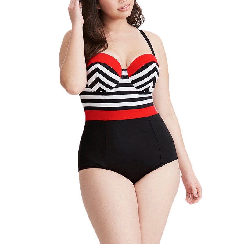 Bikini nâng ngực họa tiết kẻ sọc kích thước lớn