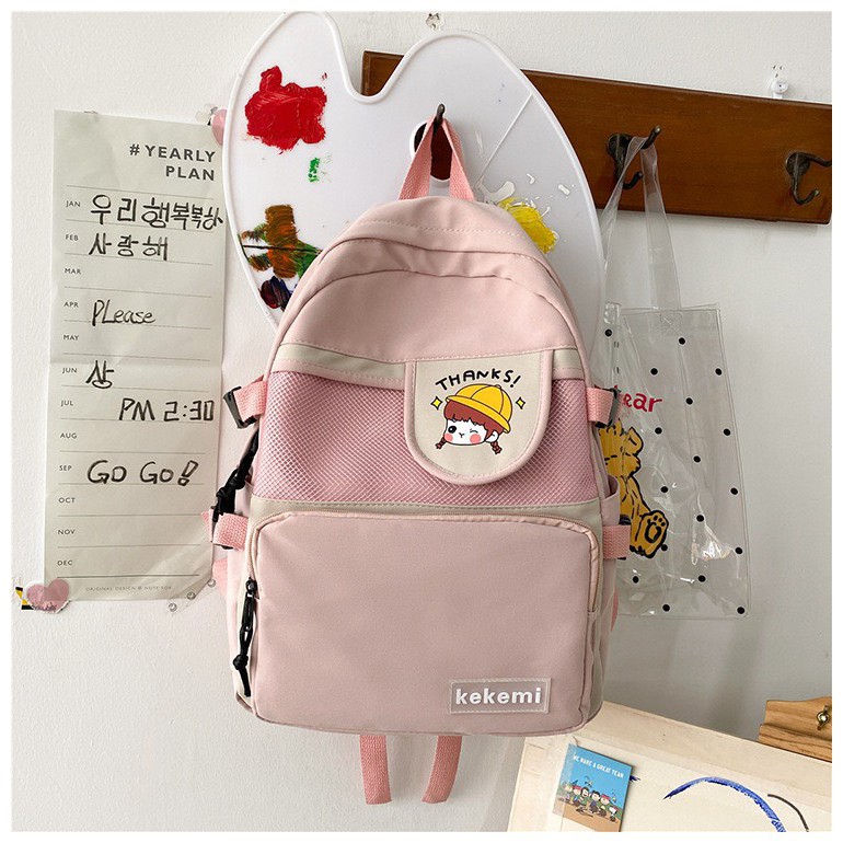 Balo Ulzzang Kiểu Hàn Quốc Vải Dù Trơn Damelbag Đi Học Nam Nữ, balo du lịch 601ULZ