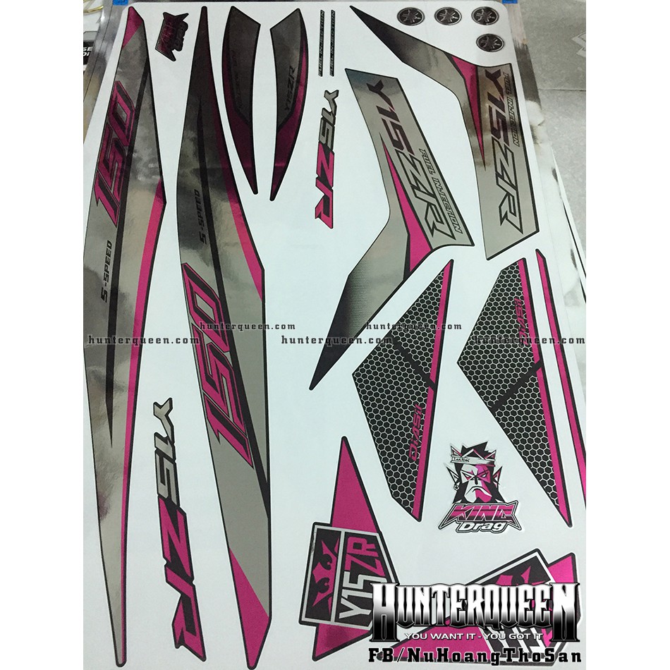 Tem Exciter 150. Tem rời CROM Y15ZR tổ ong, chỉ hồng, dán xe đen. Xe màu khác vui lòng inbox