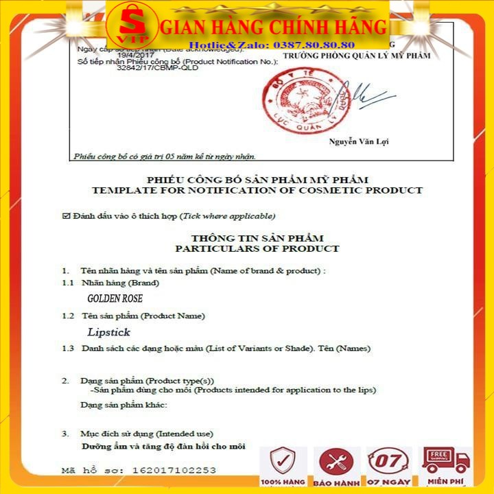 [ FreeShip - AUTH ] Son dưỡng có màu lâu phai chính hãng Golden Rose/ Son môi son dưỡng hồng môi và xóa thâm môi đẹp