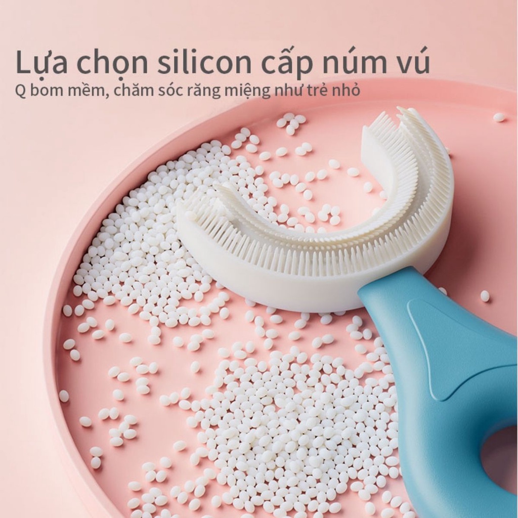 Bàn chải đánh răng hình chữ U silicon cho bé,Bàn chải đánh răng trẻ em, 360 độ - Silicon Siêu Mềm Cho Bé Từ 1,5 T