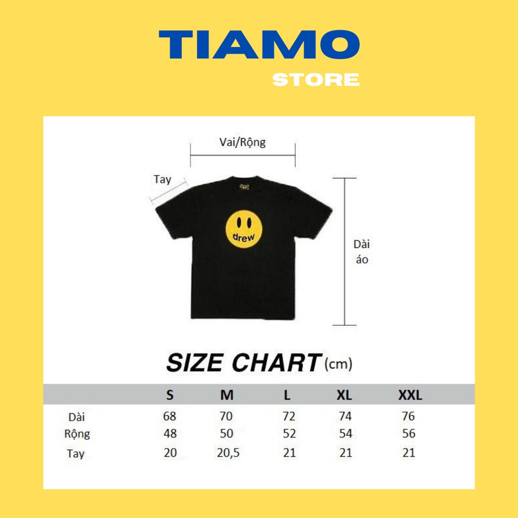 Áo thun Drew full màu, áo phông Drew icon mặt cười full size S M L XL XXL