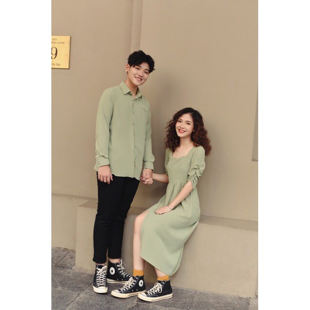 Áo đôi áo cặp 🎀FREESHIP🎀 Áo đôi nam nữ đẹp Set áo váy sơ mi Hàn Quốc-Set đồ couple CP027