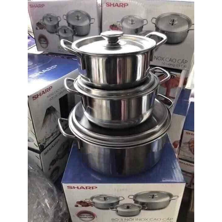 [Xả Kho] Bộ 3 Xoong Nồi inox Sharpp Dùng Được Trên Các Loại Bếp