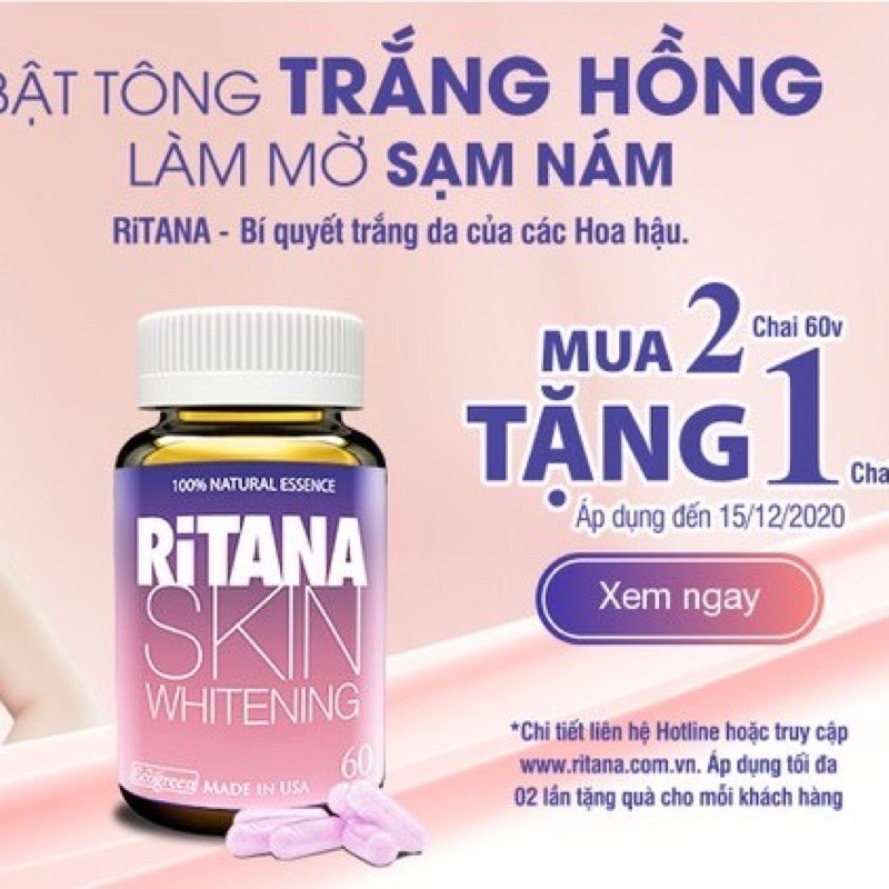 Ritana viên uông trắng da hộp 60 viên ( tích điểm 2h tặng 1h 15viên) | Thế Giới Skin Care