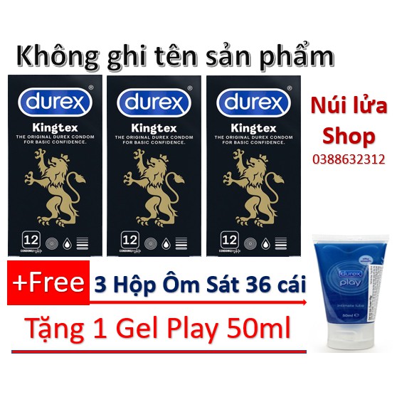 [COMBO] Mua 3 hộp bcs Durex Kingtex - 36 cái TẶNG 1 Gel Play 50ml