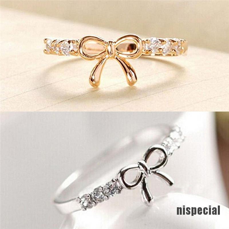 Nhẫn đeo ngón tay thiết kế mặt nơ đính đá pha lê nhân tạo phong cách đơn giản thời trang quyến rũ dành cho nữ