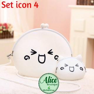 Set túi + ví silicon icon cảm xúc