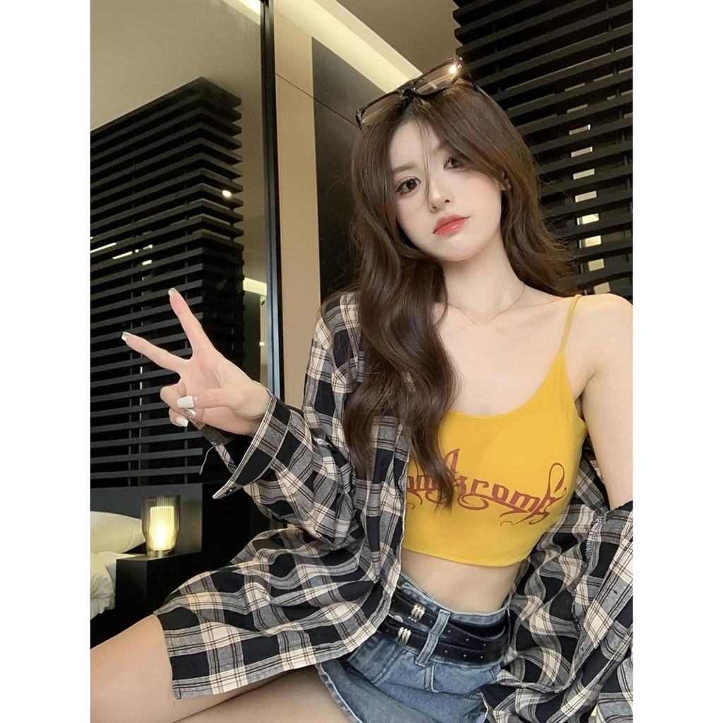 QKOOLE Áo Croptop Hai Dây Dáng Ôm In Chữ Thời Trang Mùa Hè Quyến Rũ Cho Nữ