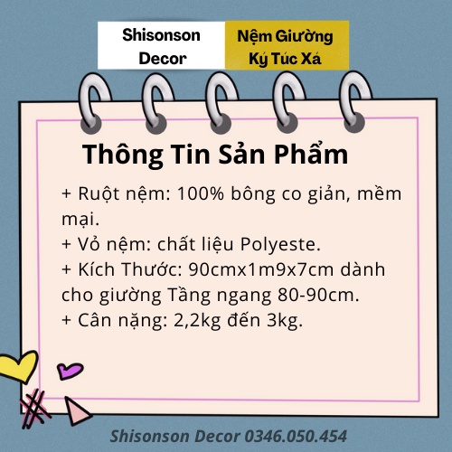 Nệm Topper Giường Tầng, Giường Ký Túc Xá Sinh Viên kích thước 80-90cm Shisonson