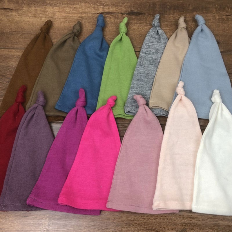 Set 2 Mũ Beanie Đính Nơ Đuôi Dài Làm Phụ Kiện Chụp Ảnh Cho Bé Sơ Sinh