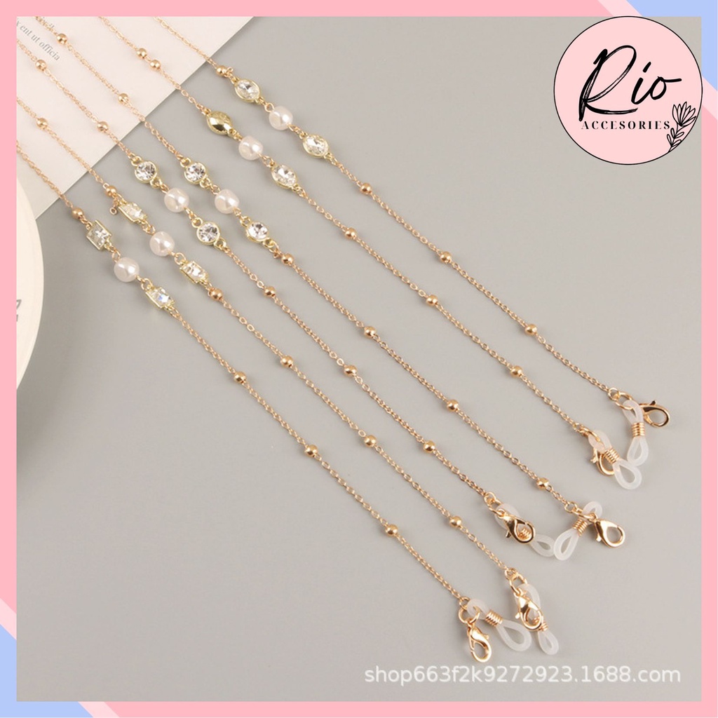 Dây đeo khẩu trang chuỗi hạt ngọc thủy tinh nhiều họa tiết sang chảnh KT6