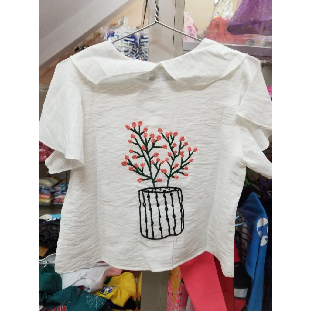 Áo sơ mi bé gái tơ sọc thêu hoa xinh xắn size đại