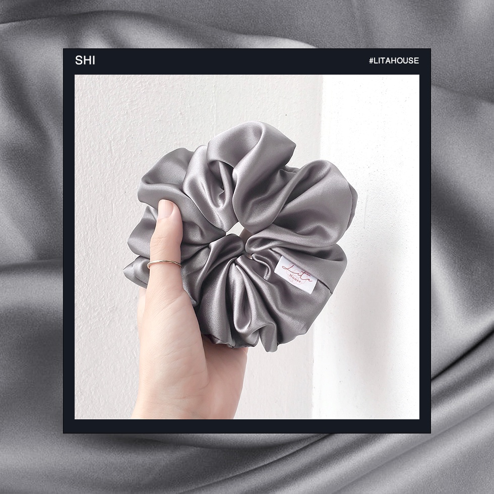 SHI - Dây chun buộc tóc Lụa Satin Scrunchies Handmade I Dark Silver