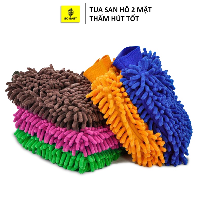 Găng tay rửa xe chuyên dụng SOEASY tua san hô dày dặn hai mặt thấm hút tốt RX06