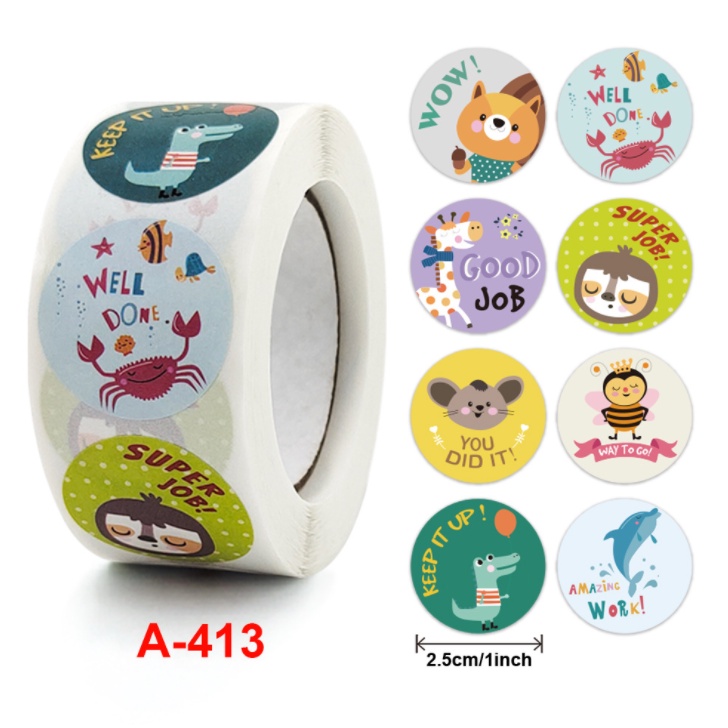 Cuộn 500 sticker nhãn dán khích lệ khen thưởng học tập cho bé yêu kèm slogan khiến những giờ học thêm sinh động