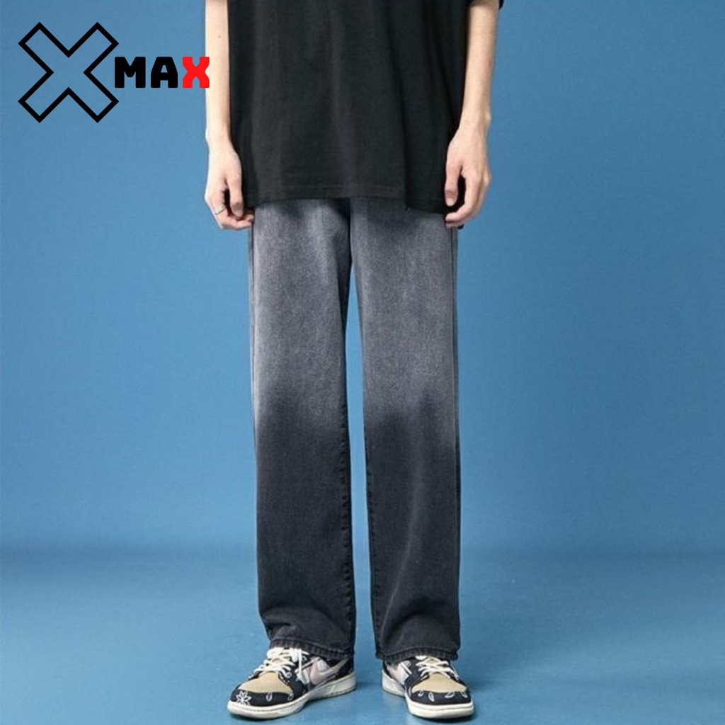 Quần jean nam baggy Wash 2 màu xanh trắng và xám Xmax quần bò dáng ống suông rộng dáng đứng vải jeans cao cấp Xmax B002