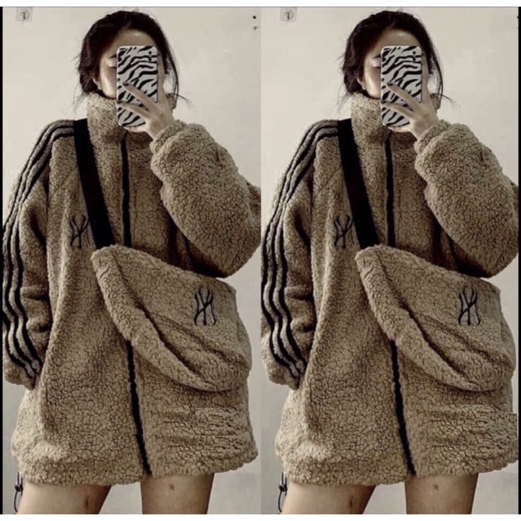 Áo Khoác Lông Kèm Túi PEONYB Nữ [FREESHIP] 🌸 Jacket thể thao 3 sọc, hoodie zip form rộng tay bồng cá tính Ulzzang 🌸 | BigBuy360 - bigbuy360.vn