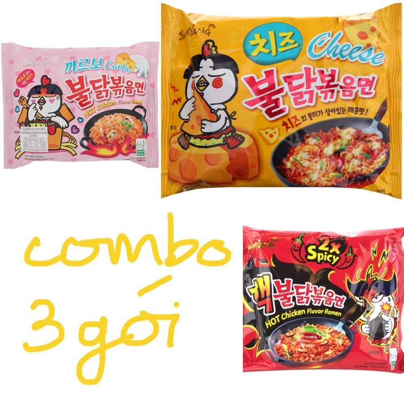 COMBO 3 Mì gà cay Samyang Hàn Quốc đủ vị phô mai - carbon - truyền thống - kim chi - siêu cay 2x