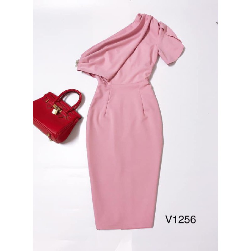 [ xả kho ] MiD Đầm hồng lệch vai V1256 nữ tính Mie Design kèm ảnh thật