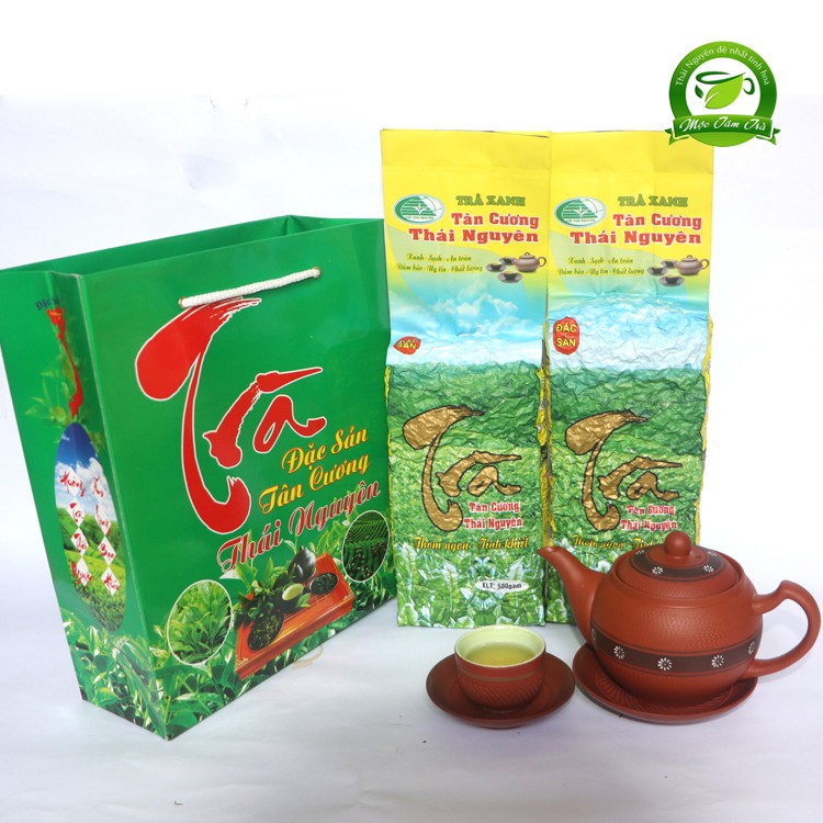 Trà xanh - trà búp Tân Cương Thái Nguyên loại ngon-2 gói x 500g + kẹp miệng túi bảo quản