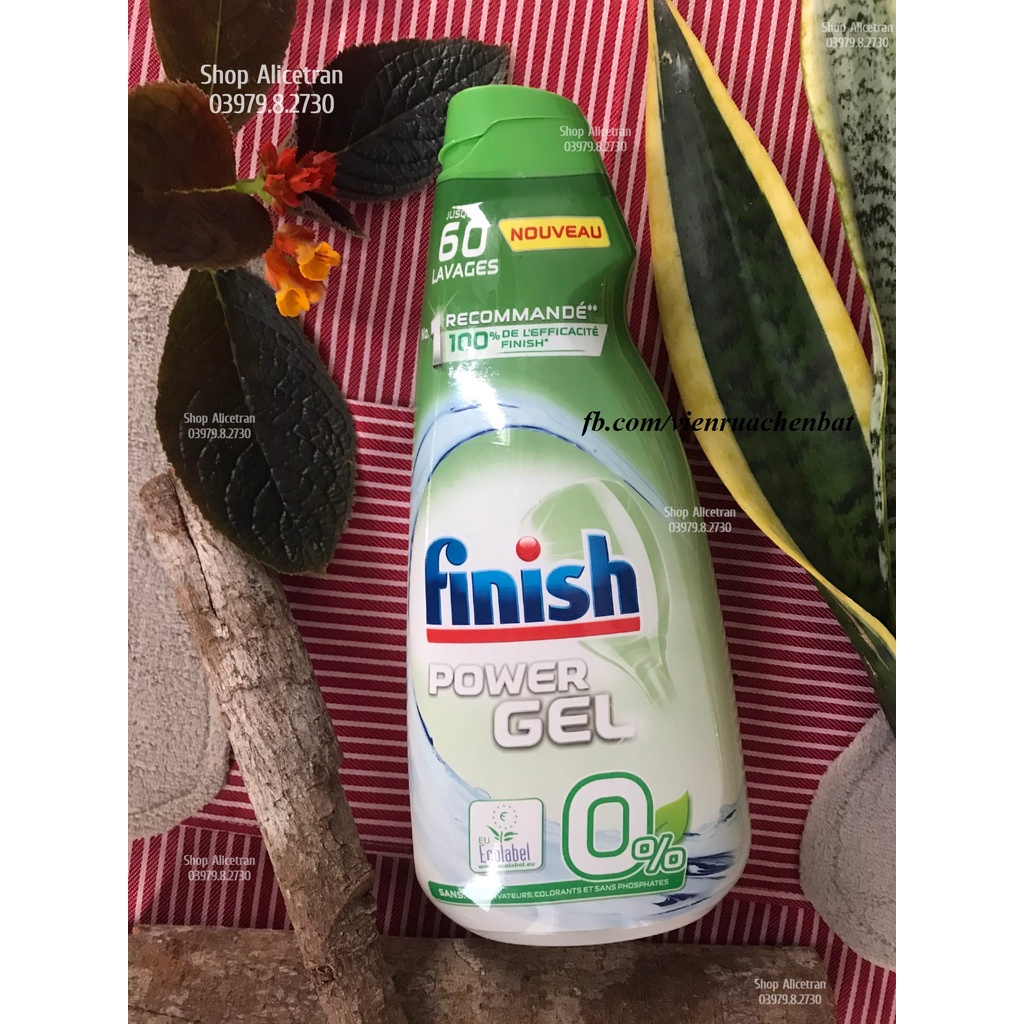 Gel rửa 900ml + bóng 400ml - Finish Eco 0% + Muối Finish 1,5kg (dùng cho máy rửa chén bát)