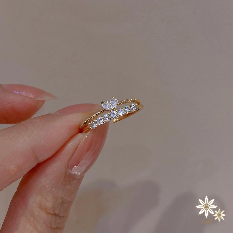 Nhẫn Thép Titan Đính Kim Cương Pha Lê Hình Trái Tim Màu Sắc