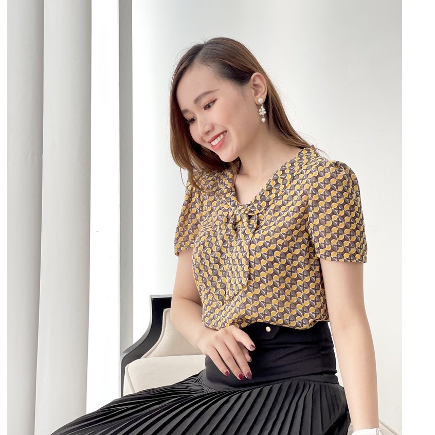Áo sơ mi nữ voan lụa họa tiết hoa ,chất liệu voan cao cấp , sang trọng EMVY H31