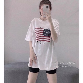 Sét Áo Thun Cờ Mỹ Phối Quần Legging Lửng Nâng Mông
