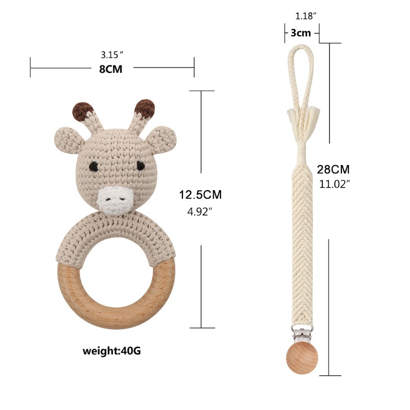 Set 4 Món Đồ Chơi Lục Lạc Hình Hươu Cao Cổ Hoạt Hình Dễ Thương Cho Bé Mọc Răng