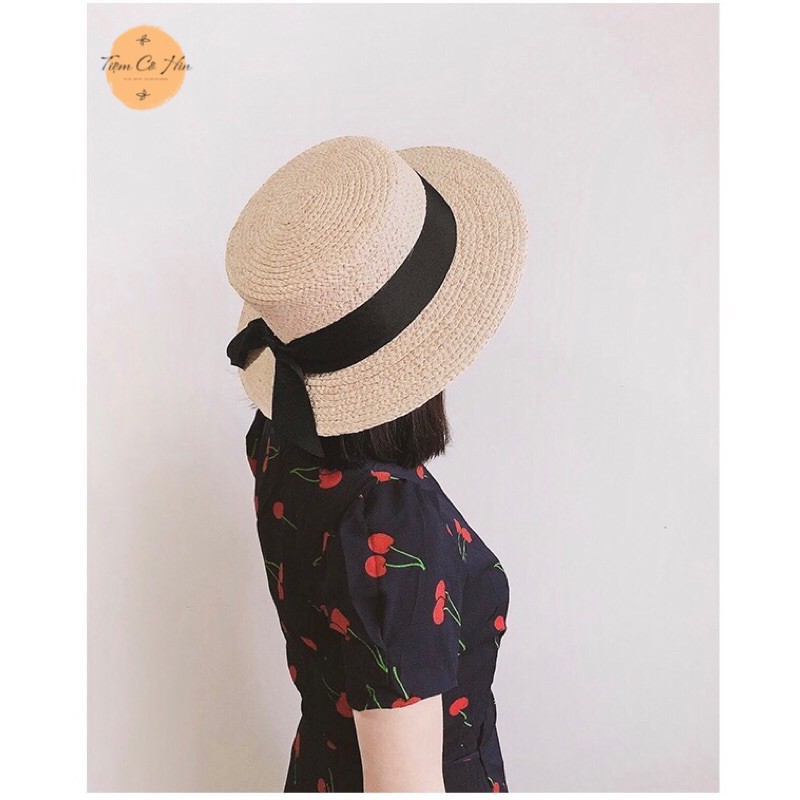 Mũ nón cói tiểu thư chất liệu cói raffia Tiệm Cô Hìn mũ nữ tính phù hợp với các bạn mặt nhỏ thích hợp đi du lịch ship 1h