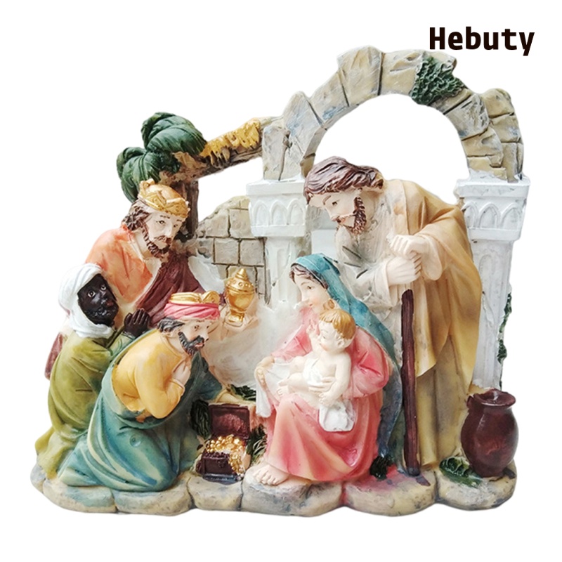 [Home & Living]Nativity Scene Resin Statue Holy Family Christ Decor Celebrations Ornament