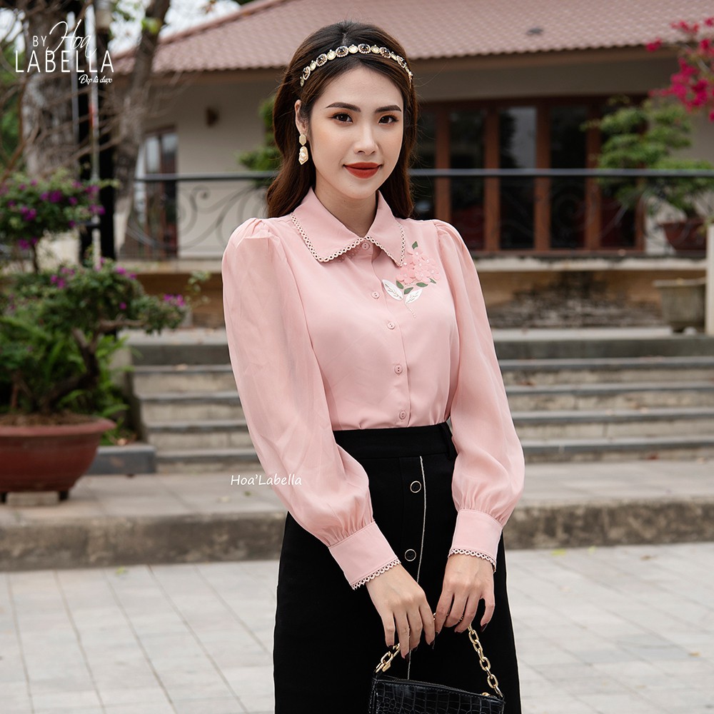 Áo Sơ Mi Nữ HOABELLA Chất Liệu Lụa Mongtoghi Thêu Hoa Tay Nữ Tính (SM1020)