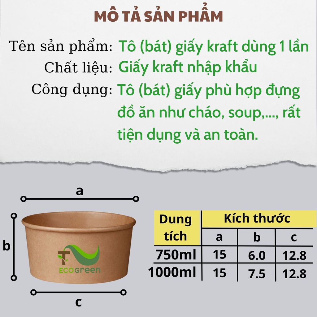 Combo 50 Tô Giấy, Bát Giấy Kraft Chịu Nhiệt Có Nắp Bằng - An Toàn Môi Trường