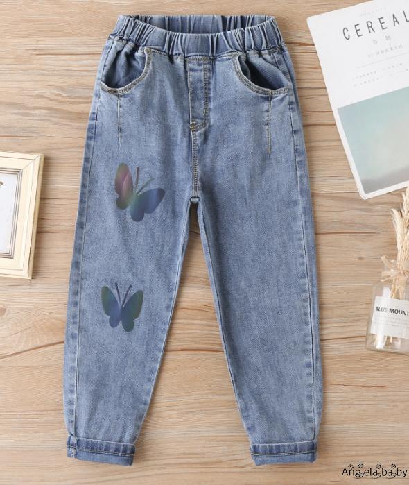 Quần Jeans Dài Lưng Thun Họa Tiết Bướm Thời Trang Cho Nữ