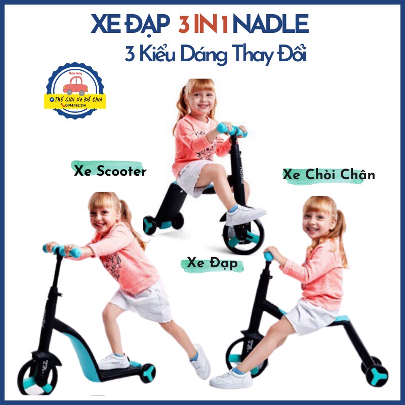 Xe Đạp Nadle 3 Trong 1🔥𝐂𝐇𝐈́𝐍𝐇 𝐇𝐀̃𝐍𝐆🔥Xe Đạp + Chòi Chân + Scooter Cho Bé Từ 2 Tuổi Trở Lên
