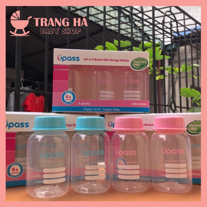 ✔️𝑪𝑯𝑰́𝑵𝑯 𝑯𝑨̃𝑵𝑮✔️Bộ 3 bình trữ sữa Upass cổ hẹp 125ml UP0030N (có hộp)