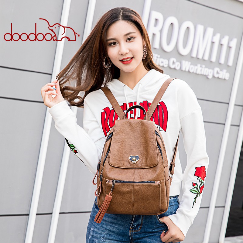 Balo Nữ Thời Trang HÀNG HIỆU, Balo Da Nữ Hàng Hiệu DooDoo D6029MT Giảm Giá
