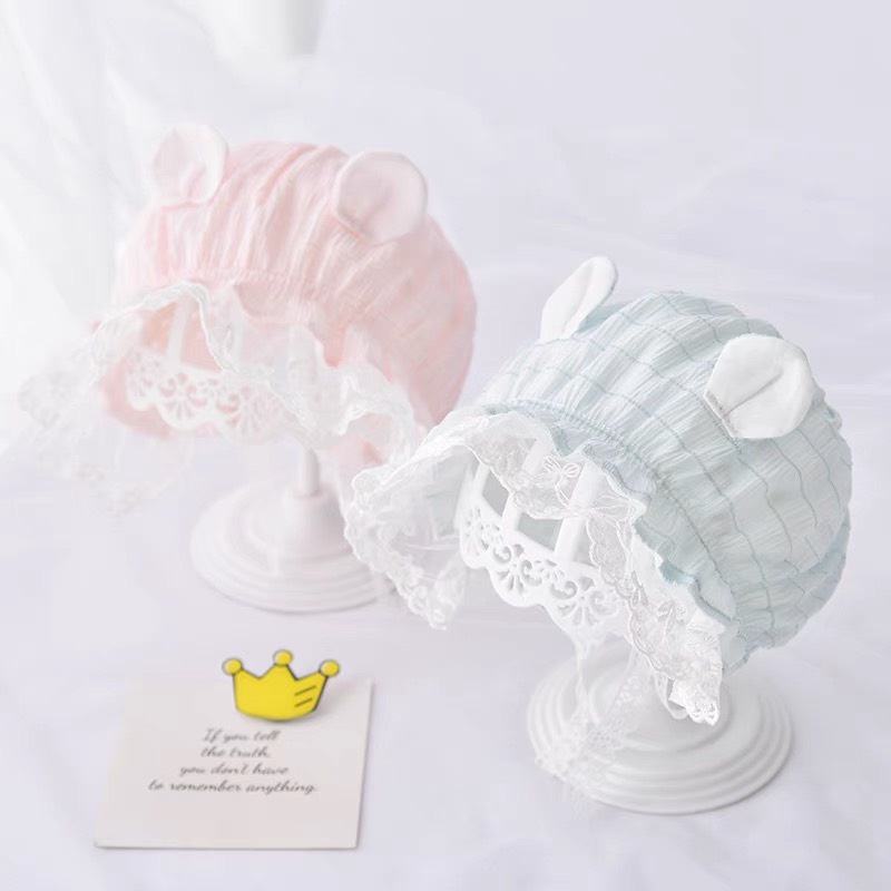 Mũ Nón Cho Bé Gái Viền Bèo Ren Rộng Vành Tiểu Thư có tai dễ thương