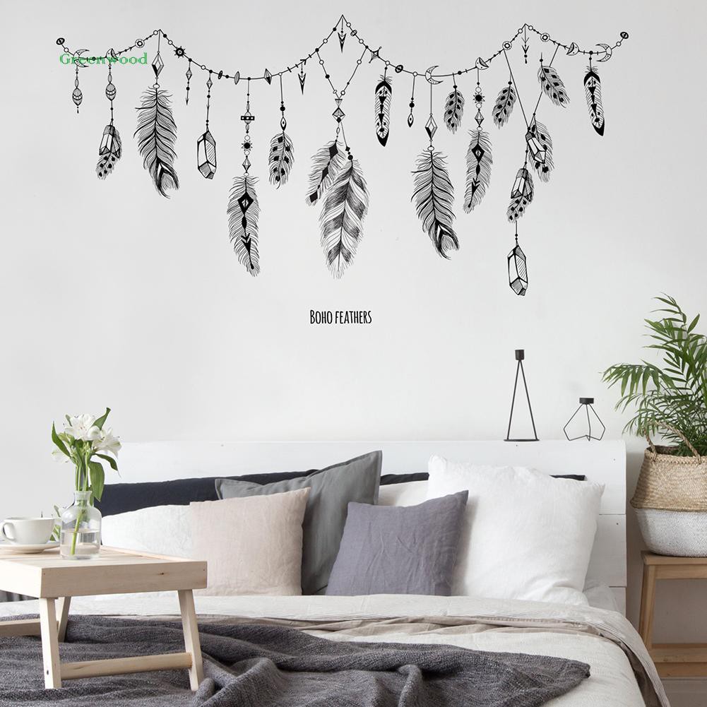 Miếng dán tường hình lông vũ xanh độc đáo