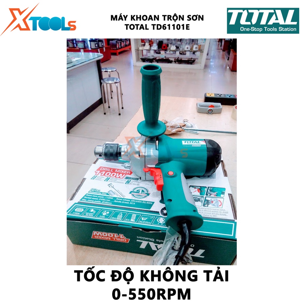 Máy khoan trộn sơn TOTAL TD61101E | máy khoan và trộn sơn Công suất: 1100W, giúp khoan vật liệu và khuấy sơn hiệu quả hơ