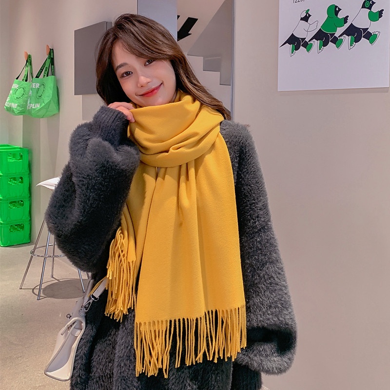 Khăn quàng cổ Nữ chất liệu len dạ CASHMERE HànQuốc VÀNG NHẠT-CMVN Khăn lụa ThyThy,quàng cổ cao cấp