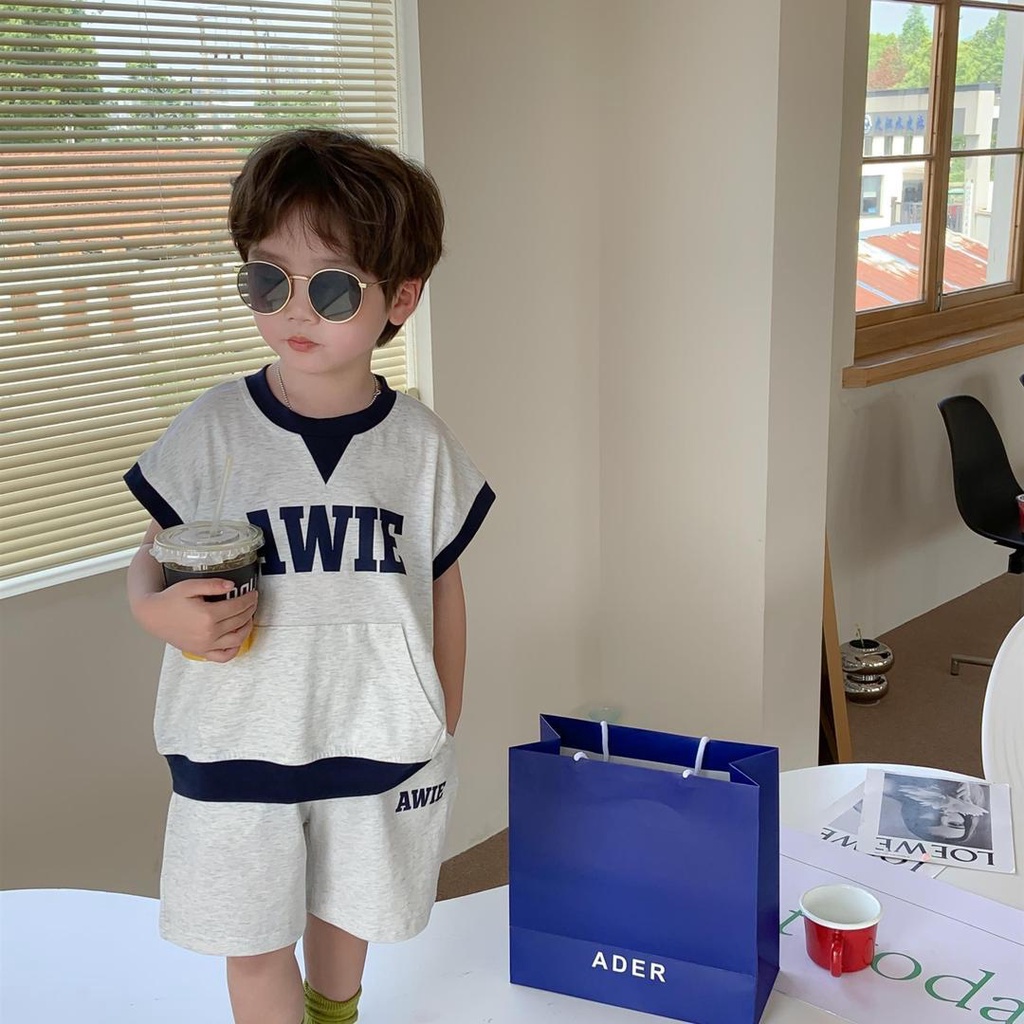 Set Áo Thun Ngắn Tay Và Quần Short Phong Cách Hàn Quốc Thời Trang Mùa Hè Cho Bé Trai