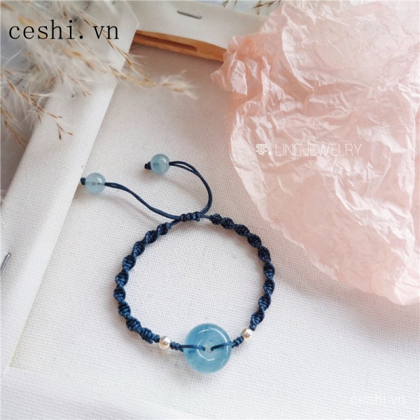 Vòng tay dây bện đính đá pha lê tự nhiên phong cách Hàn Quốc mã 925