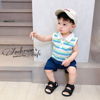 Bộ thun cotton sọc bé trai