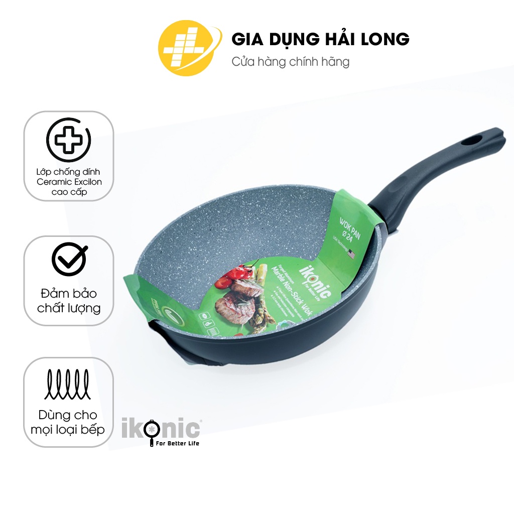 Chảo chống dính bếp từ loại sâu lòng có vân đá của IKONIC IK86 - Bảo hành 2 năm 1 đổi 1